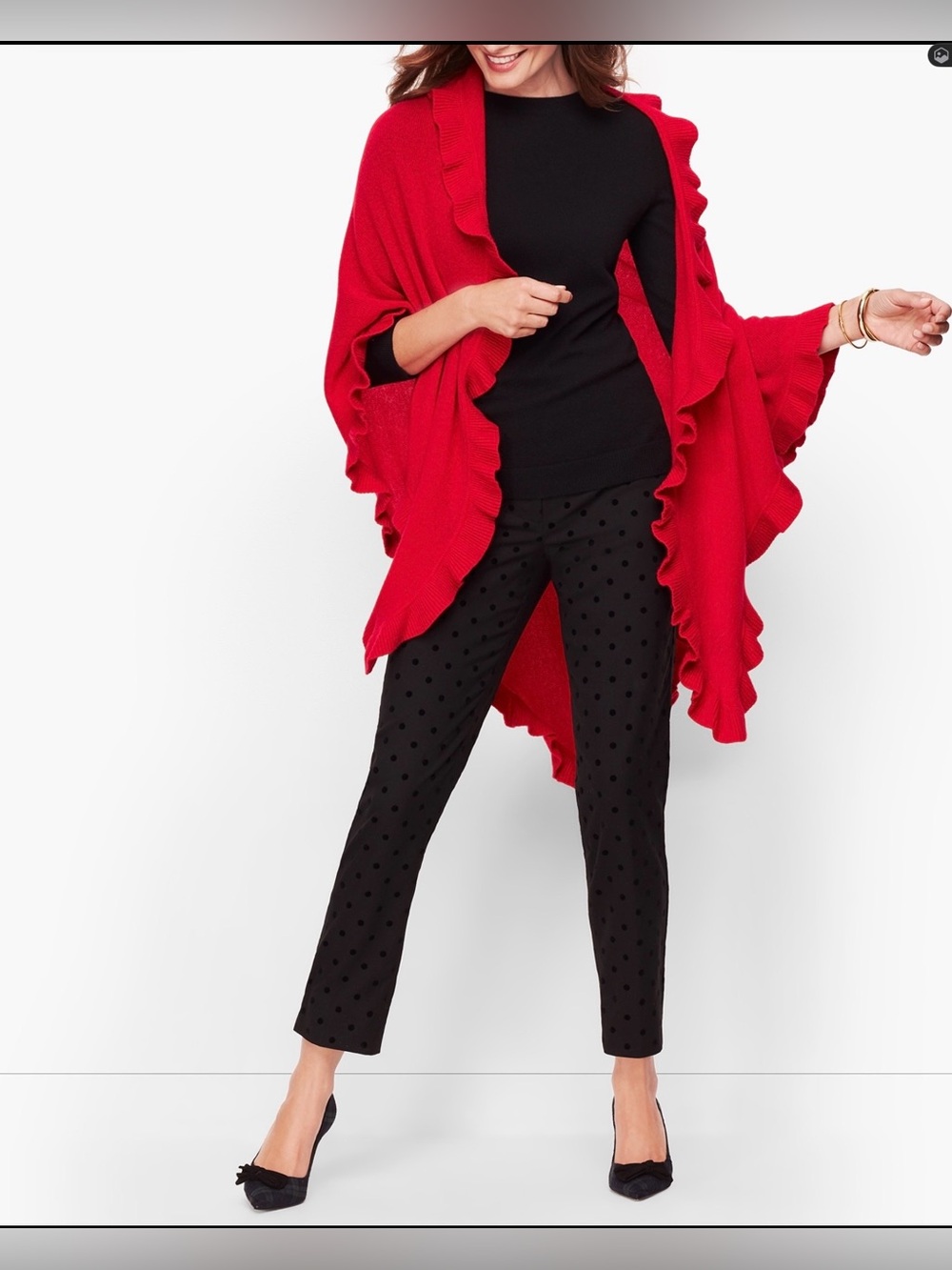 Genealogy Red Ruffle Open Knit Acrylic Shawl Triangle Wrap